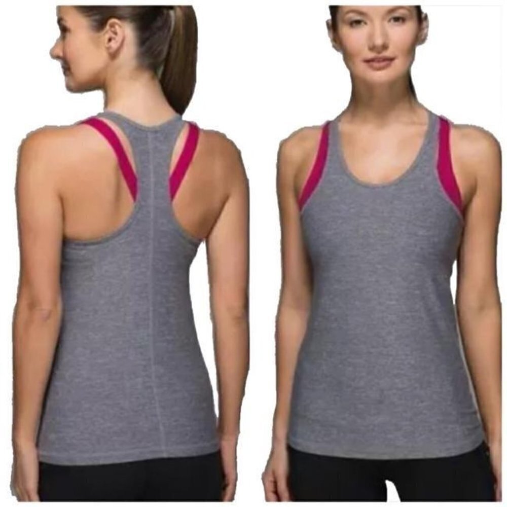 Lululemon Women's Heathered Slate Jeweled Magenta Inspiration II Tank Top Size 4